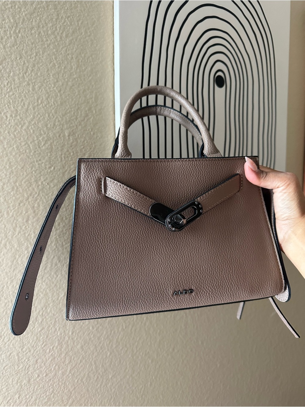 ALDO Taupe Pebbled Leather Top-Handle Satchel